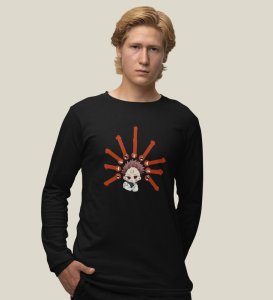 Nine Faced Anime Cotton Black Full Sleeves Tshirt For Mens and Boys